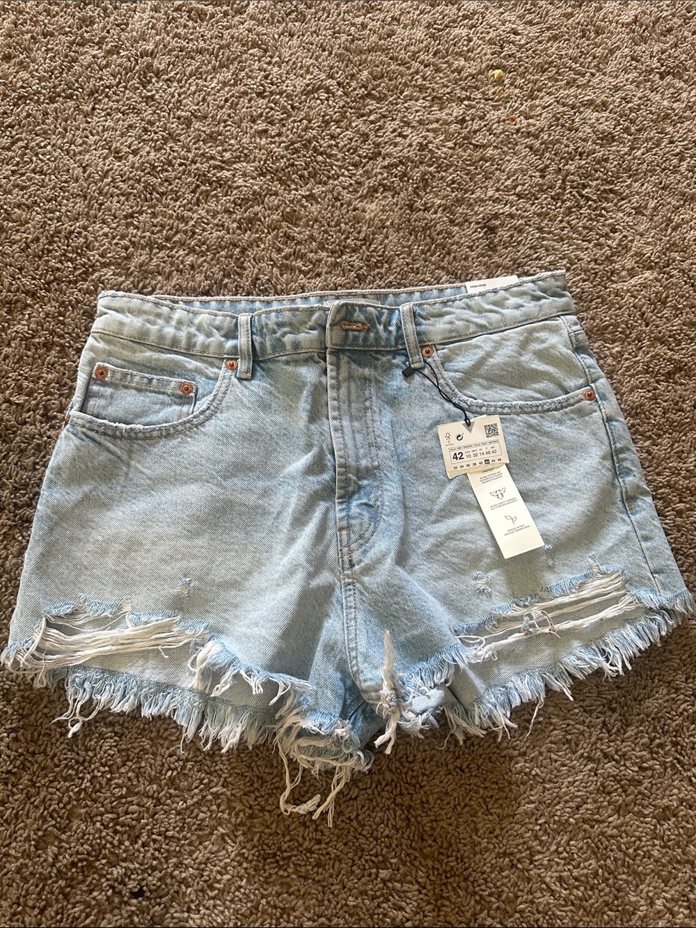 Zara Light Blue Distressed Denim Cutoff Shorts